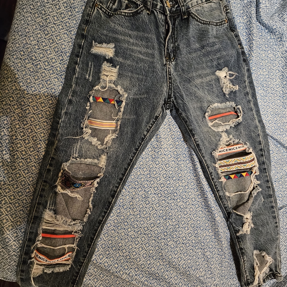 Emory Park Distressed Skinny Jeans with Colorful Accents